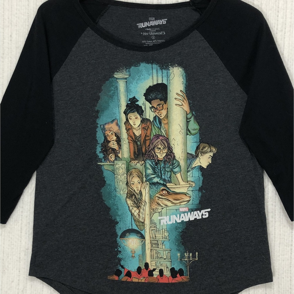 Marvel Runaways Her Universe Raglan Shirt Black Charcoal Small 3/4 Sleeve Tee